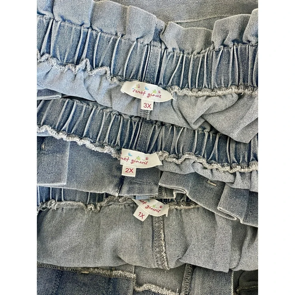 SWEET GENERIS Women's‎ PLUS Blue Cotton Denim Belted Jean Shorts-Sizes 1X and 3X